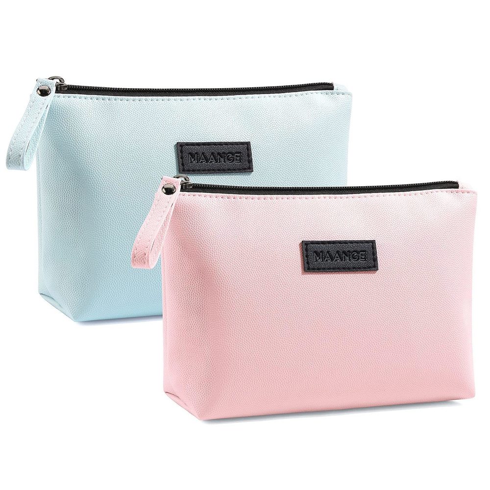 Small Makeup Bag For Purse 2 Pcs Travel Makeup Bag With Zipper Pu Leather🐶